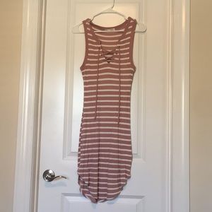 Stripped Lace Up Ribbed Dress